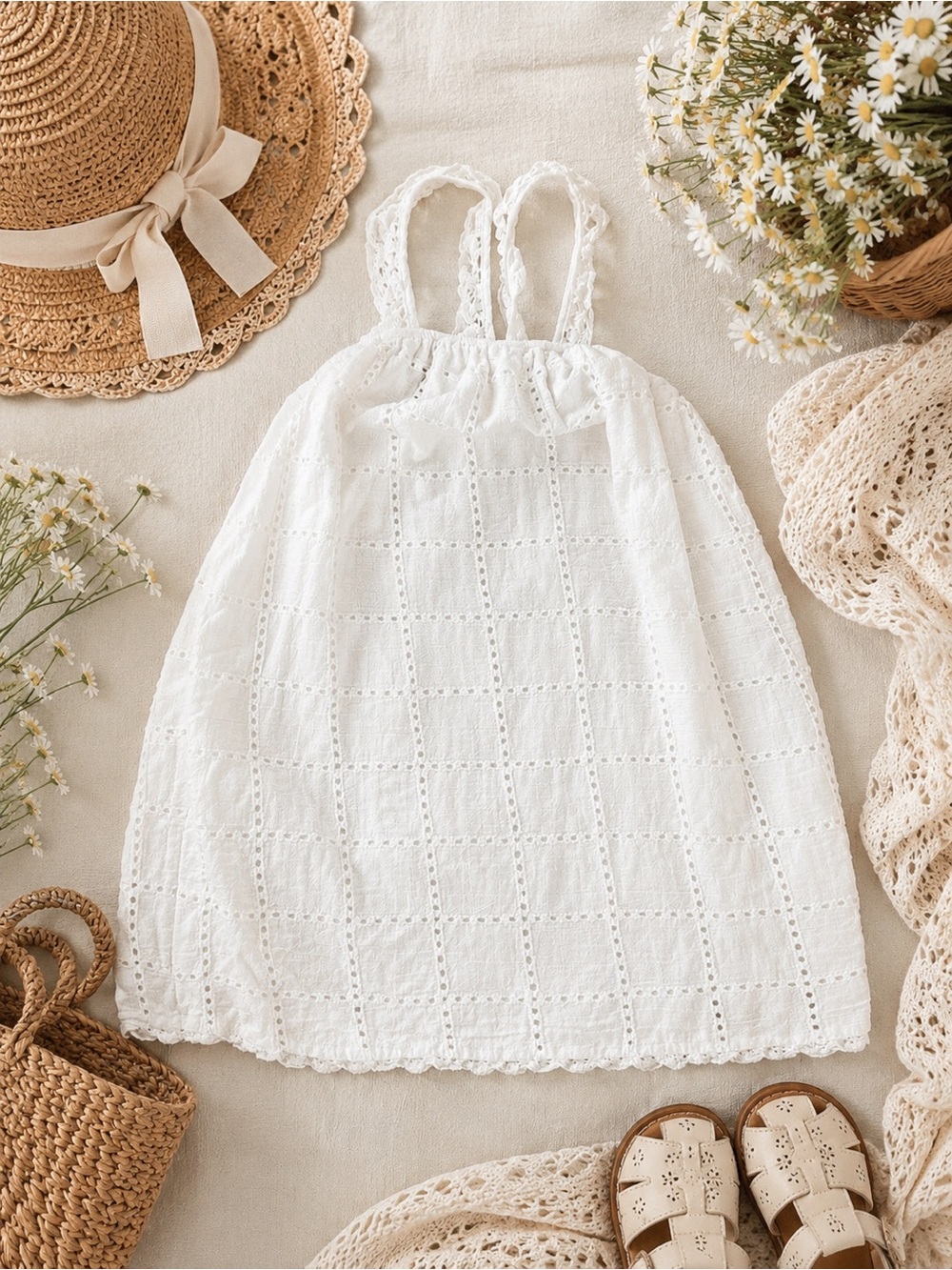 Zara Girls White Eyelet Dress Size 3-4 Years Boho Summer